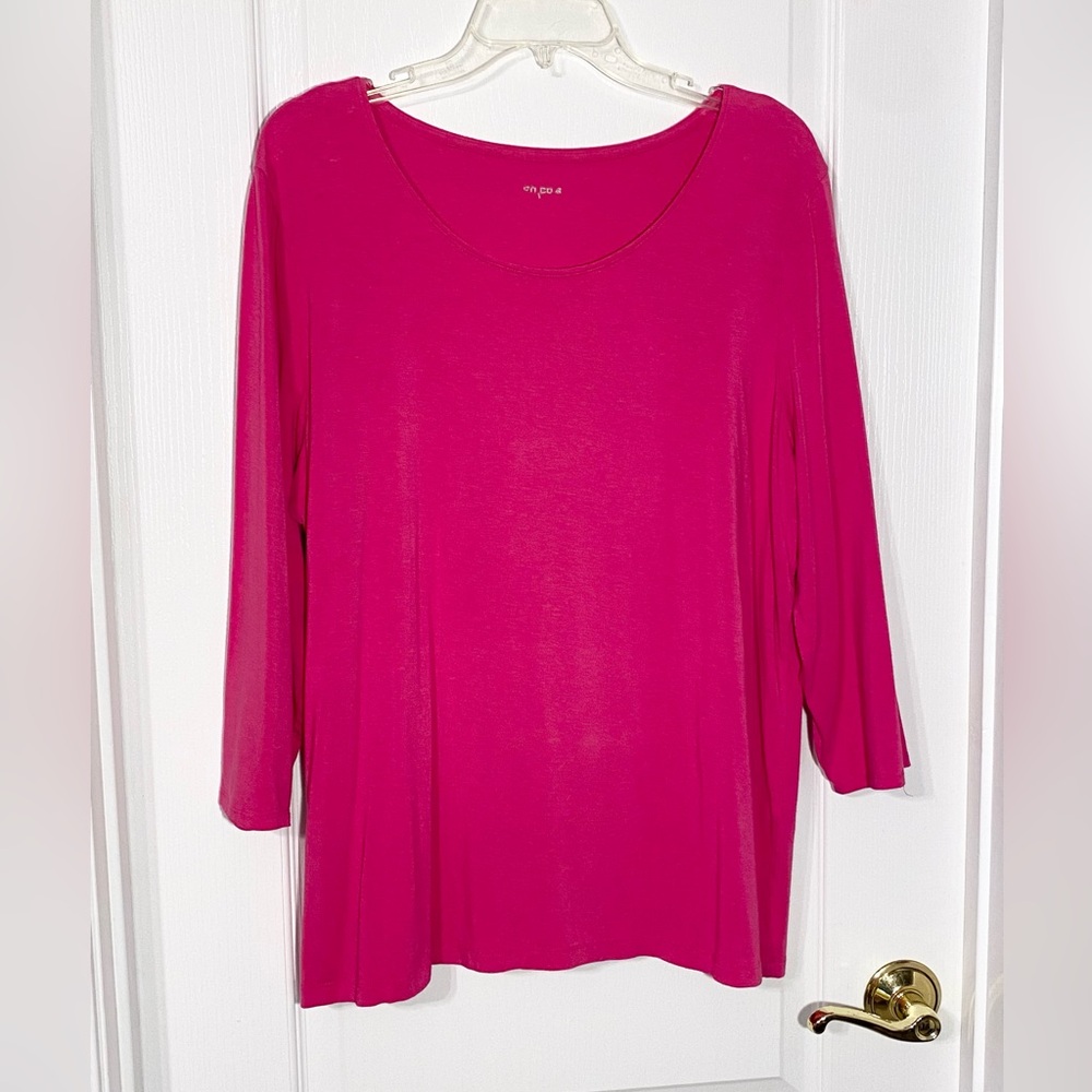 Chico’s 3/4 Sleeve Scoop Neck Tee Pink Size 3 (XL 16)